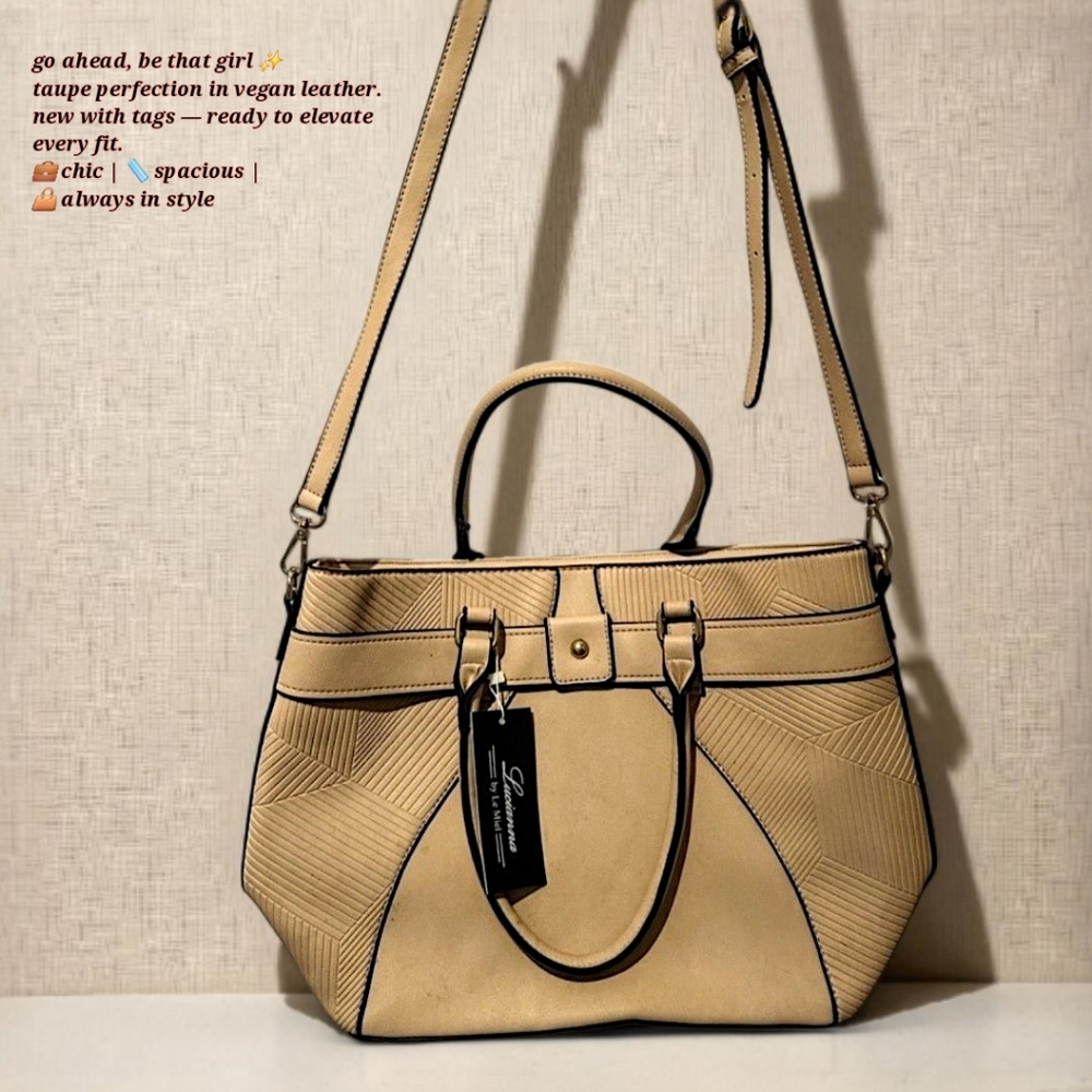 NWT Lucianna by Le Miel Vegan Taupe Handbag – Chic Tote/Shoulder Bag